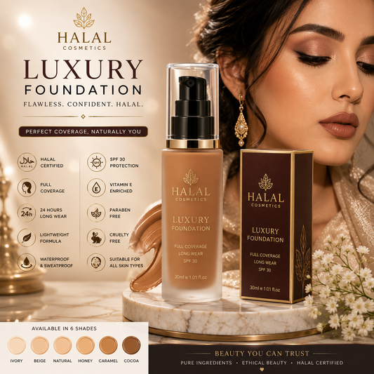 Halal Cosmetics Premium Foundation – SPF 30, Vitamin E & Long Lasting