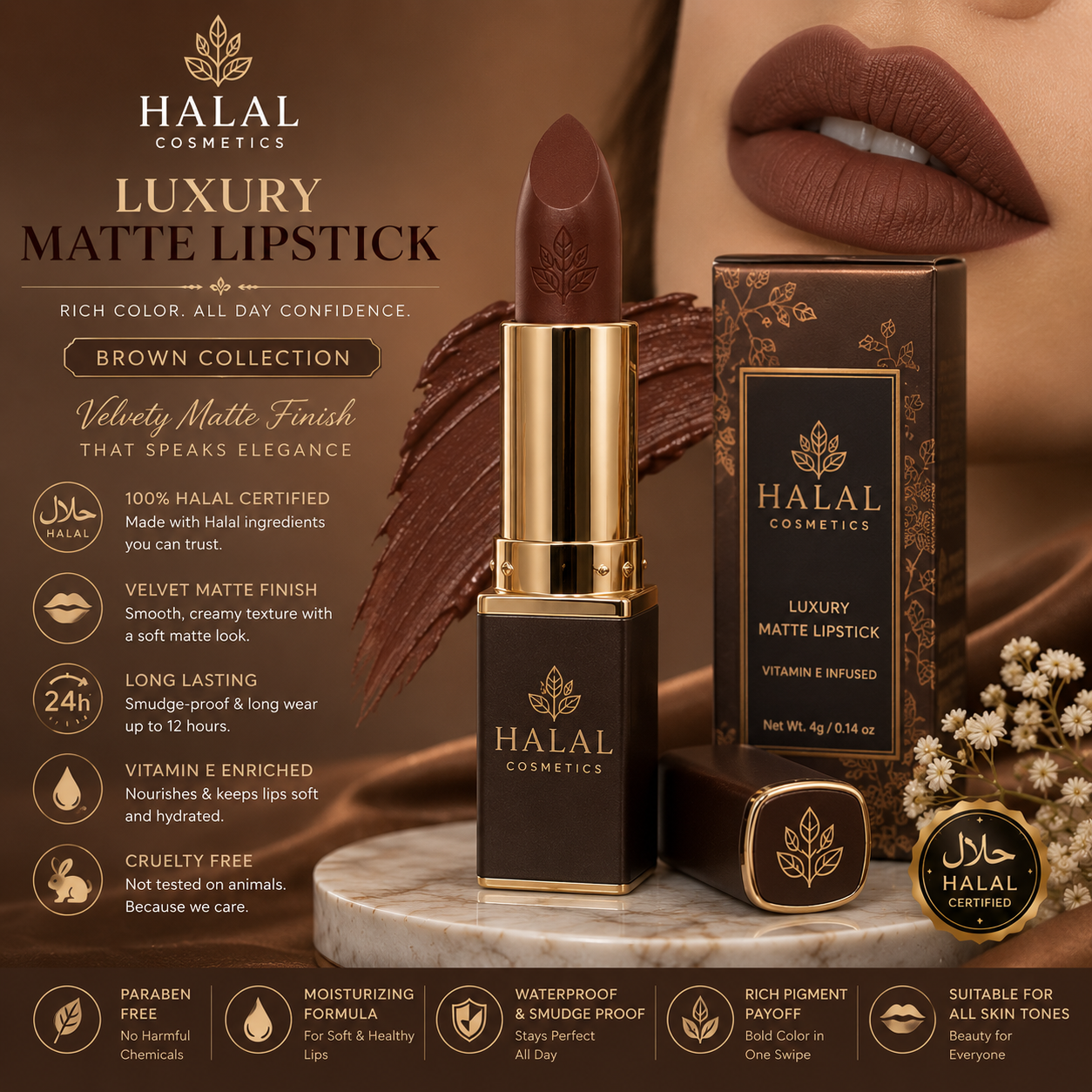Halal Cosmetics Royal Velvet Lipstick – Elegant Color & Premium Finish